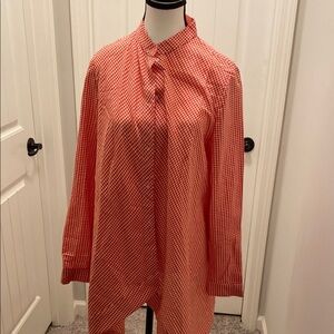 Anne Klein Red Button Down Shirt with Lightweight Fabric